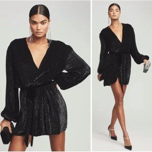 Retrofete Embellished Sequin Gabrielle Robe Black Mini Dress Size XL
